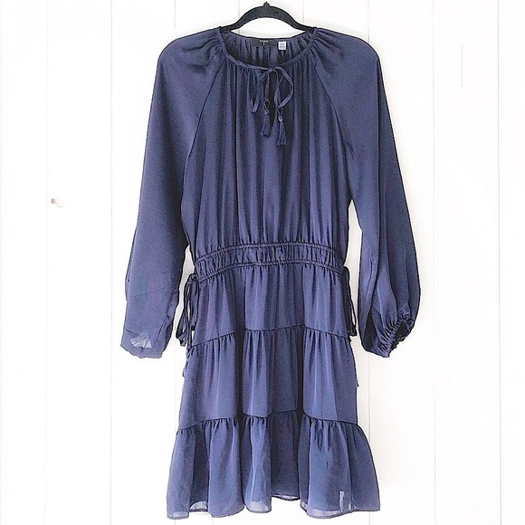 NWT T Tahari Boho Tiered Long Sleeve Navy Dress Size Medium - Picture 1 of 8